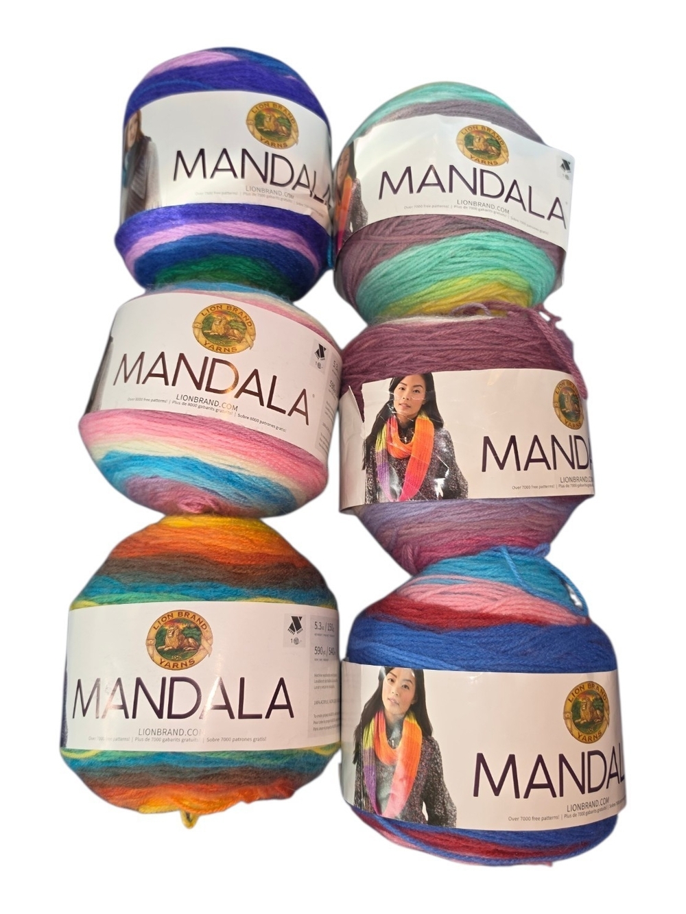 Lion Brand Mandala Yarn Lot 6 Cakes 3540 Yards Multicolor Crochet Knit
